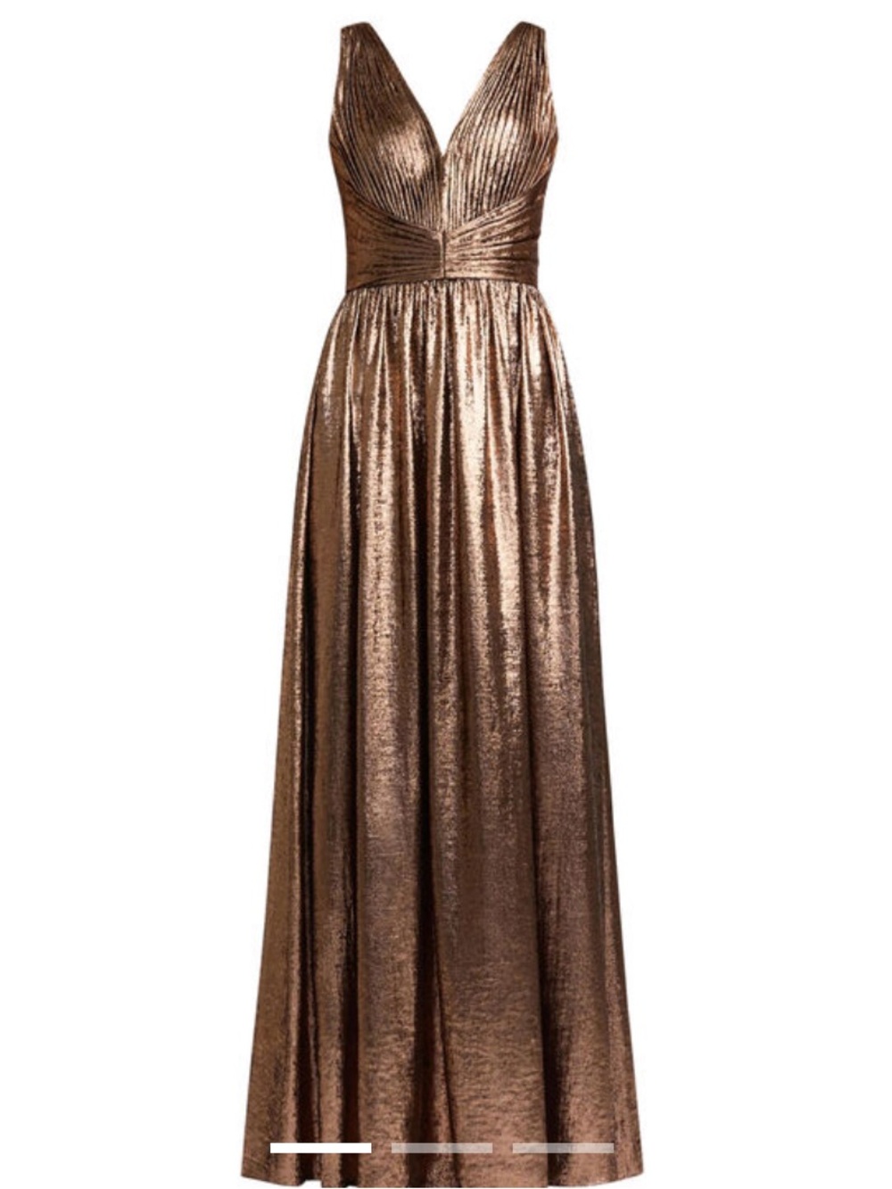 Zac Posen Metallic Rose Gold Pleated Maxi Gown
